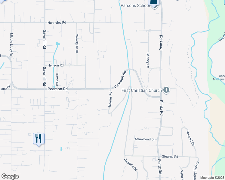 map of restaurants, bars, coffee shops, grocery stores, and more near 1404 Pearson Road in Paradise