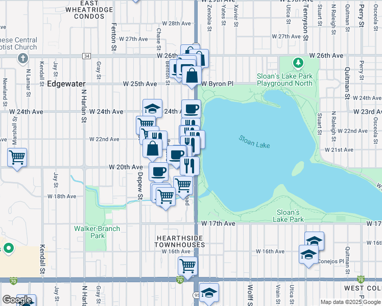 map of restaurants, bars, coffee shops, grocery stores, and more near 2060 Ames Street in Edgewater