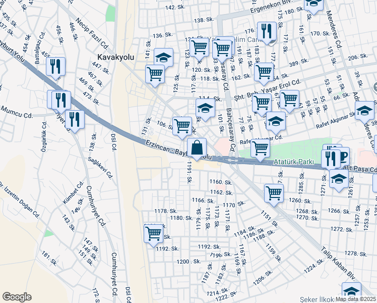 map of restaurants, bars, coffee shops, grocery stores, and more near in Erzincan Merkez
