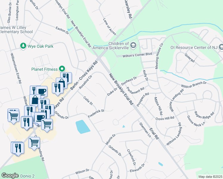 map of restaurants, bars, coffee shops, grocery stores, and more near 5 Duke Drive in Sicklerville