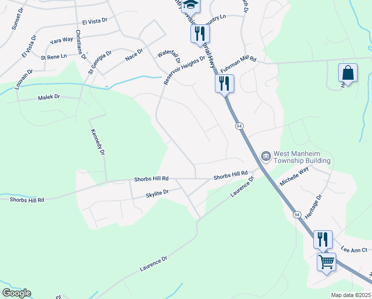 map of restaurants, bars, coffee shops, grocery stores, and more near 2204 Reservoir Heights Drive in Hanover