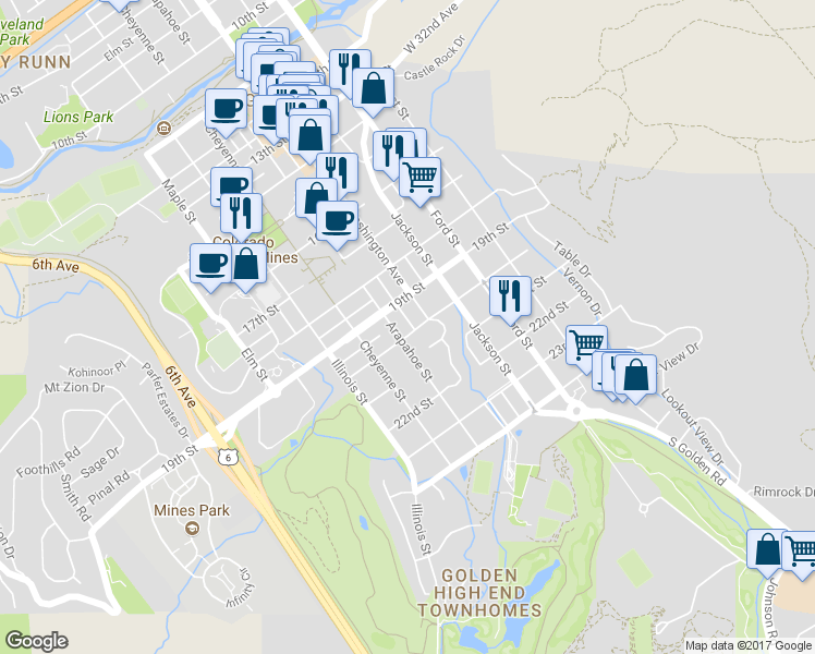 map of restaurants, bars, coffee shops, grocery stores, and more near 816 20th Street in Golden