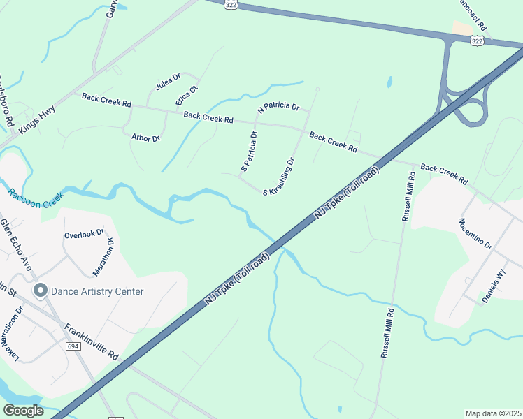 map of restaurants, bars, coffee shops, grocery stores, and more near 154 South Kirschling Drive in Woolwich Township