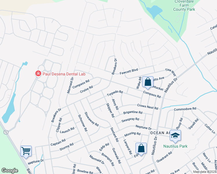 map of restaurants, bars, coffee shops, grocery stores, and more near 1928 Breakers Drive in Stafford Township