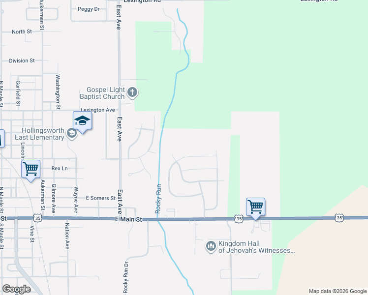 map of restaurants, bars, coffee shops, grocery stores, and more near 112 Bluebell Drive in Eaton