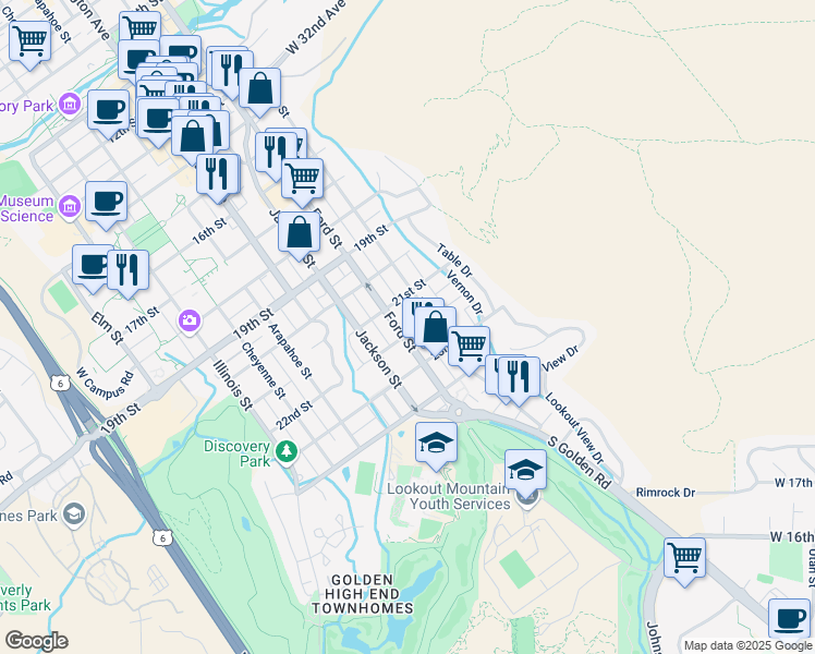map of restaurants, bars, coffee shops, grocery stores, and more near 518 22nd Street in Golden