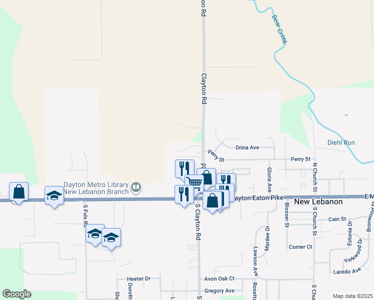 map of restaurants, bars, coffee shops, grocery stores, and more near 500 Clayton Road in New Lebanon