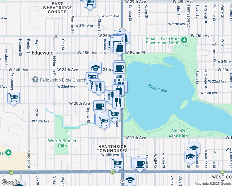 map of restaurants, bars, coffee shops, grocery stores, and more near 2060 Ames Street in Edgewater
