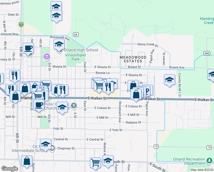 map of restaurants, bars, coffee shops, grocery stores, and more near East Swift Street in Orland