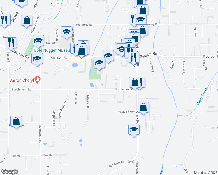 map of restaurants, bars, coffee shops, grocery stores, and more near 975 Buschmann Road in Paradise