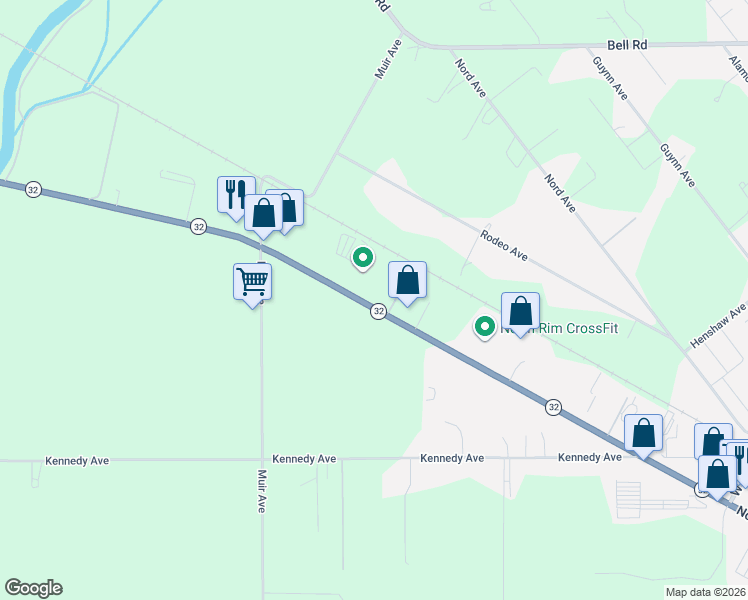 map of restaurants, bars, coffee shops, grocery stores, and more near 3208 California 32 in Chico