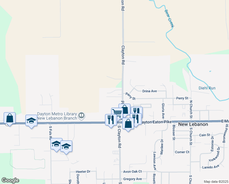 map of restaurants, bars, coffee shops, grocery stores, and more near 500 Clayton Road in New Lebanon