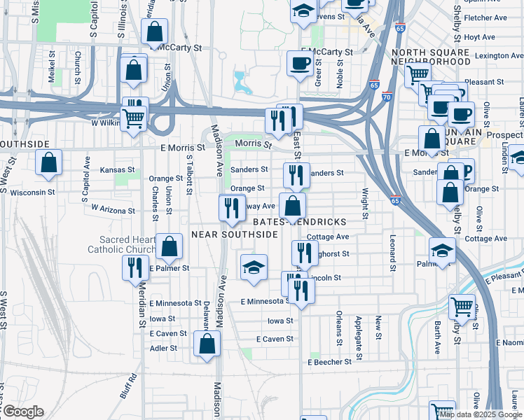 map of restaurants, bars, coffee shops, grocery stores, and more near 318 Terrace Avenue in Indianapolis