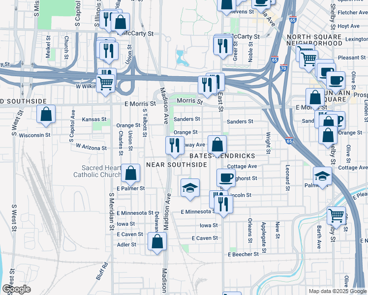 map of restaurants, bars, coffee shops, grocery stores, and more near 318 Terrace Avenue in Indianapolis