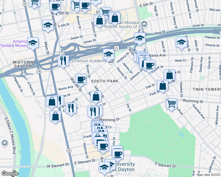 map of restaurants, bars, coffee shops, grocery stores, and more near 306 Morton Avenue in Dayton