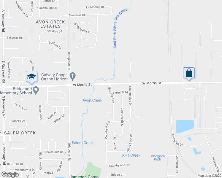 map of restaurants, bars, coffee shops, grocery stores, and more near 1215 New Field Lane in Indianapolis