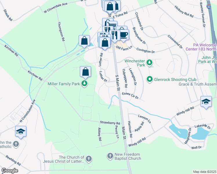 map of restaurants, bars, coffee shops, grocery stores, and more near 610 Saint Matthew Lane in Shrewsbury