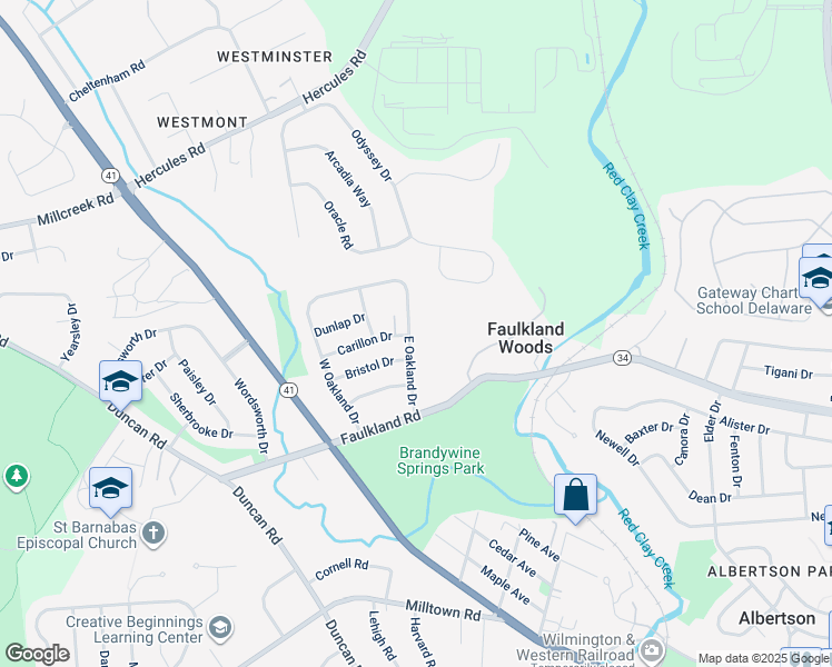 map of restaurants, bars, coffee shops, grocery stores, and more near 2823 East Oakland Drive in Wilmington