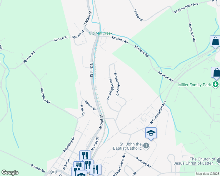 map of restaurants, bars, coffee shops, grocery stores, and more near 23 Washington Road in New Freedom