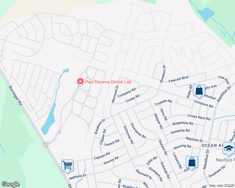 map of restaurants, bars, coffee shops, grocery stores, and more near 104 Compass Road in Stafford Township