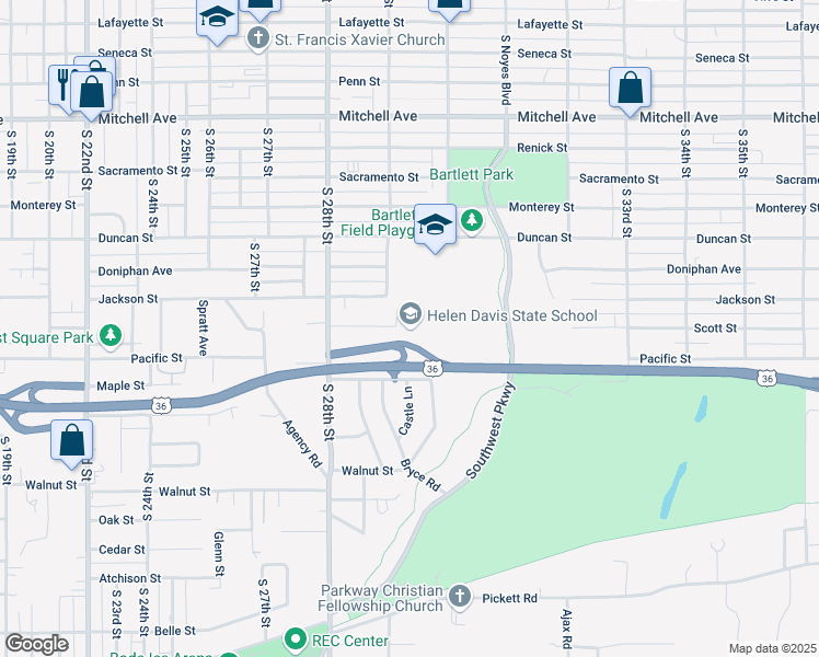 map of restaurants, bars, coffee shops, grocery stores, and more near 2900 Duncan Street in Saint Joseph
