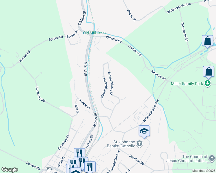map of restaurants, bars, coffee shops, grocery stores, and more near 24 Washington Road in New Freedom