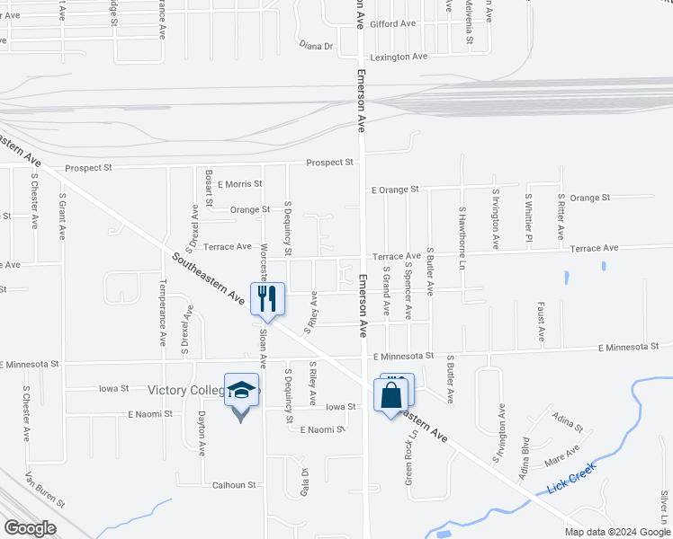 map of restaurants, bars, coffee shops, grocery stores, and more near 1306 Clyde Avenue in Indianapolis