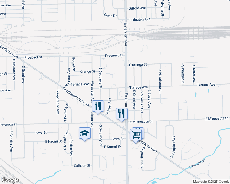 map of restaurants, bars, coffee shops, grocery stores, and more near 1306 Clyde Avenue in Indianapolis