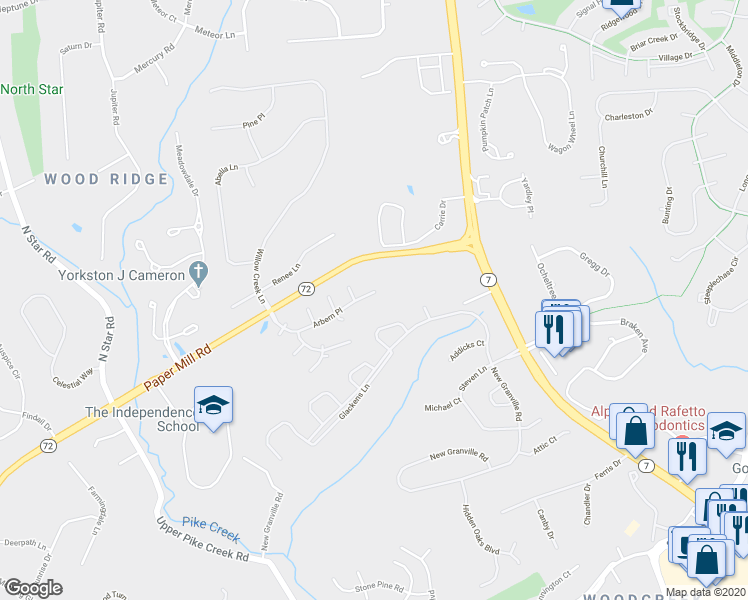 map of restaurants, bars, coffee shops, grocery stores, and more near 806 Arbern Place in Newark