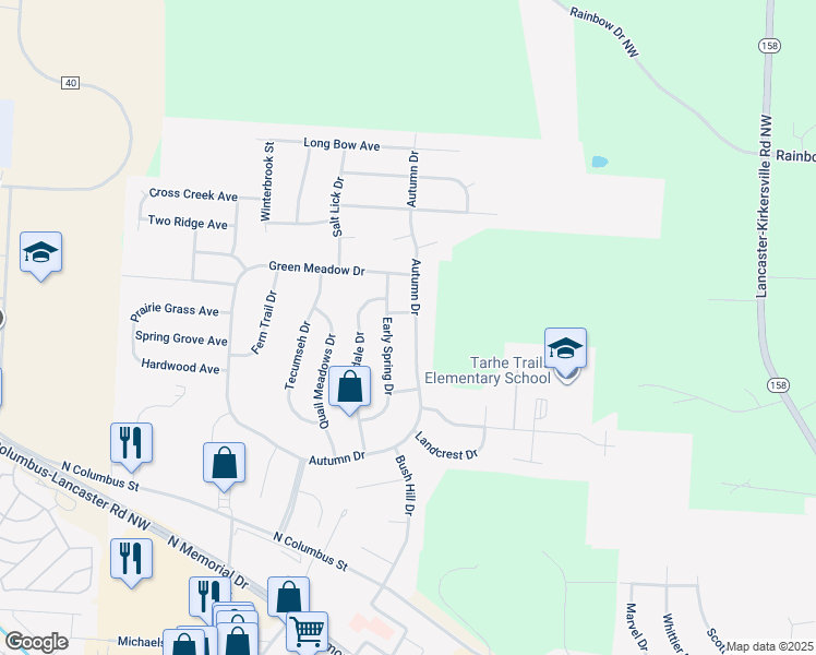map of restaurants, bars, coffee shops, grocery stores, and more near 1739 Autumn Drive in Lancaster