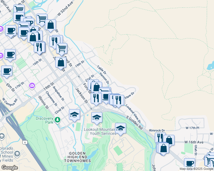 map of restaurants, bars, coffee shops, grocery stores, and more near 395 23rd Street in Golden