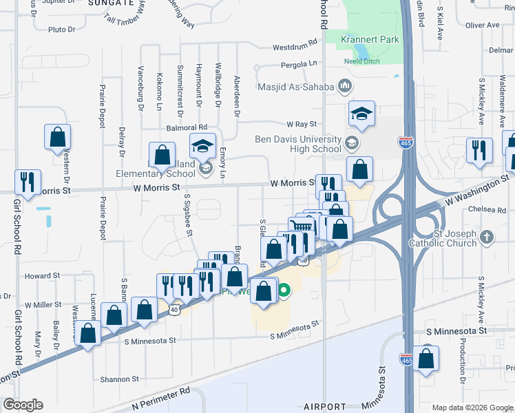 map of restaurants, bars, coffee shops, grocery stores, and more near 1246 South Glen Arm Road in Indianapolis