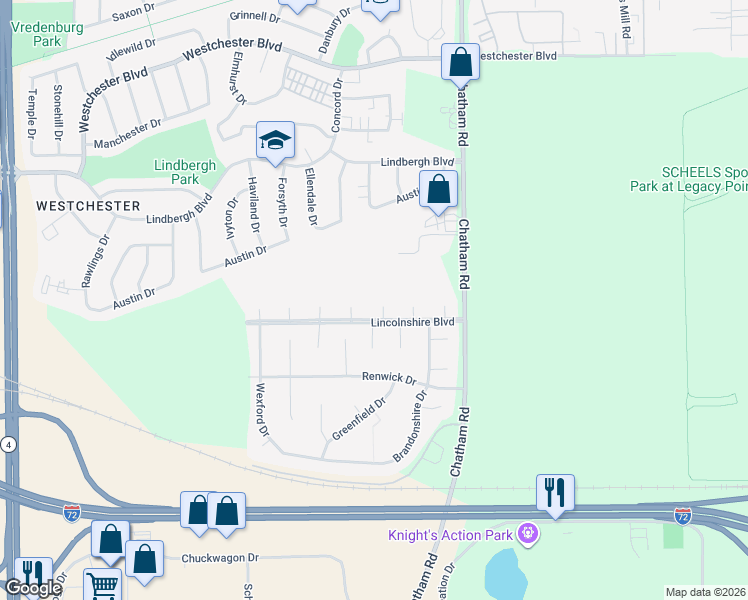 map of restaurants, bars, coffee shops, grocery stores, and more near 2113-2155 Lincolnshire Boulevard in Springfield