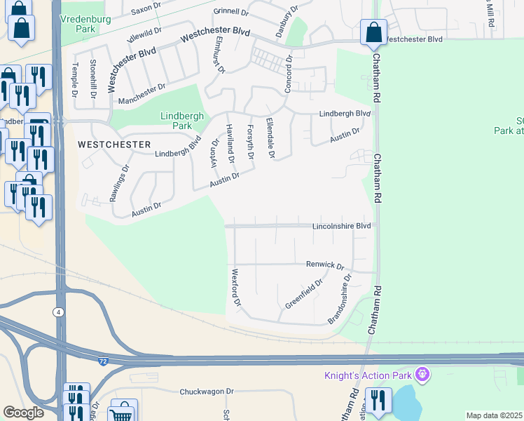 map of restaurants, bars, coffee shops, grocery stores, and more near Yorkshire Court in Springfield