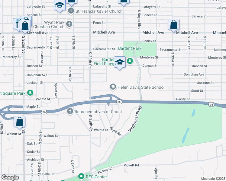 map of restaurants, bars, coffee shops, grocery stores, and more near 2900 Scott Street in Saint Joseph