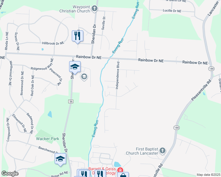 map of restaurants, bars, coffee shops, grocery stores, and more near 1939 Independence Boulevard in Lancaster