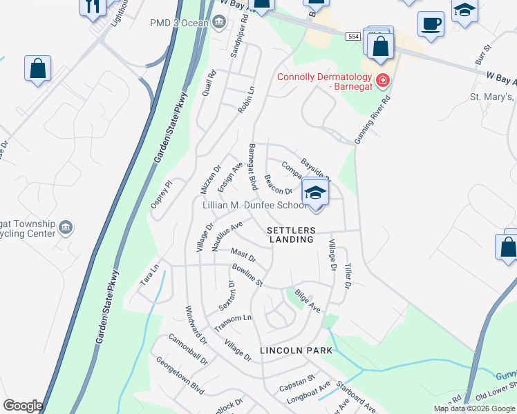 map of restaurants, bars, coffee shops, grocery stores, and more near 1 Nautilus Avenue in Barnegat Township