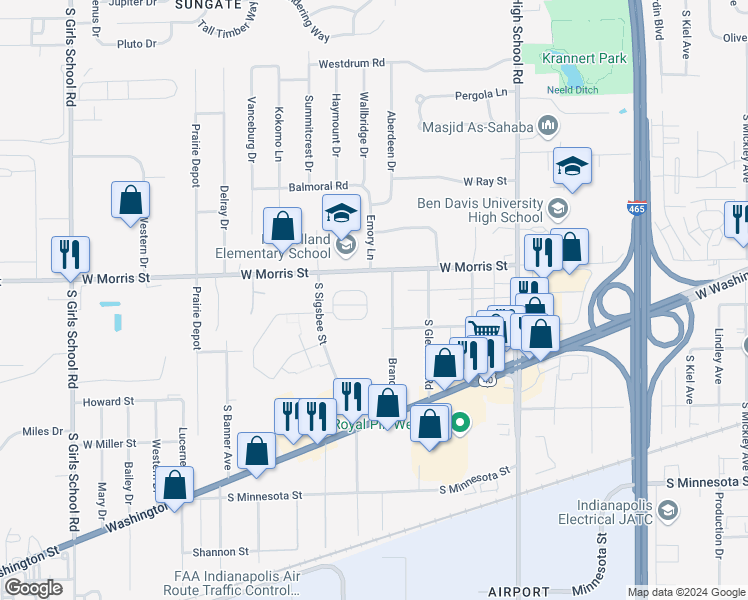 map of restaurants, bars, coffee shops, grocery stores, and more near 1231 Amelia Dr in Indianapolis