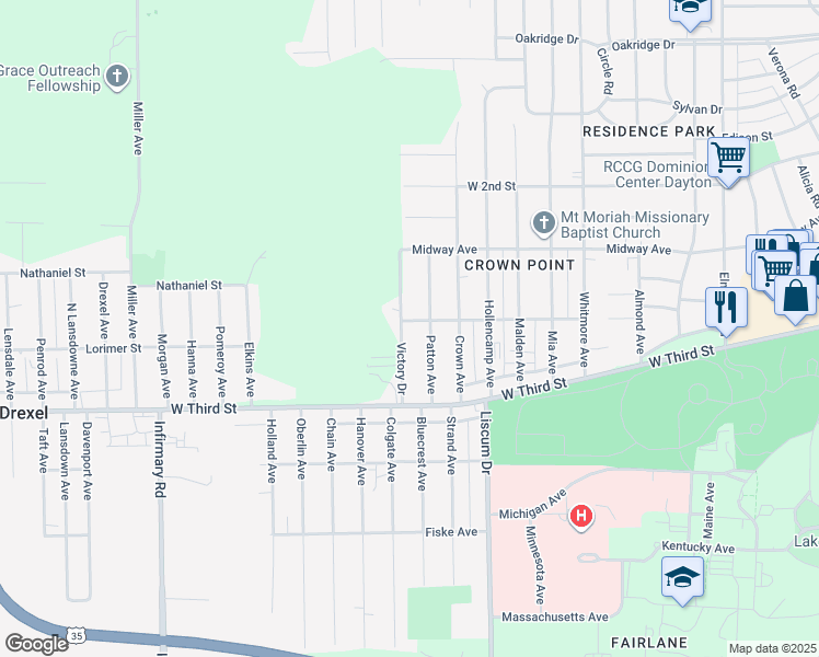map of restaurants, bars, coffee shops, grocery stores, and more near 60 Victory Drive in Dayton