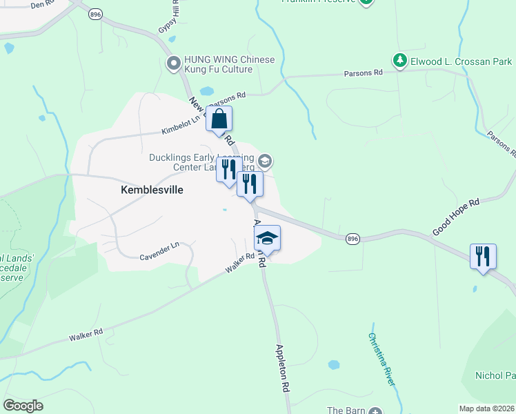map of restaurants, bars, coffee shops, grocery stores, and more near in Kemblesville