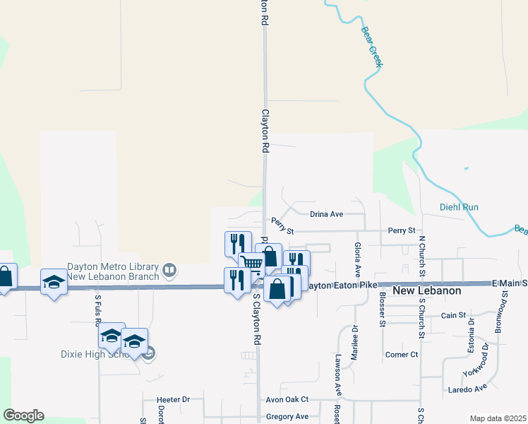 map of restaurants, bars, coffee shops, grocery stores, and more near 500 Greenwood Court in New Lebanon