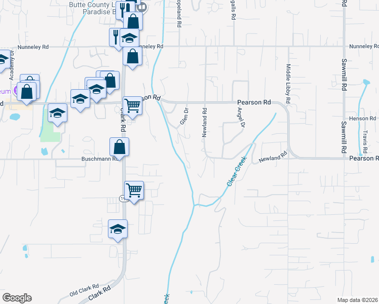 map of restaurants, bars, coffee shops, grocery stores, and more near 5556 Glen Drive in Paradise