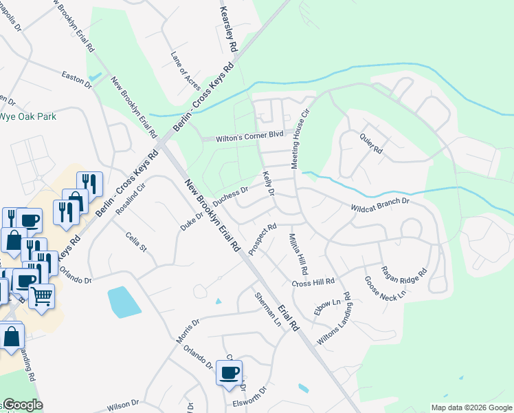 map of restaurants, bars, coffee shops, grocery stores, and more near 16 Parliament Road in Sicklerville