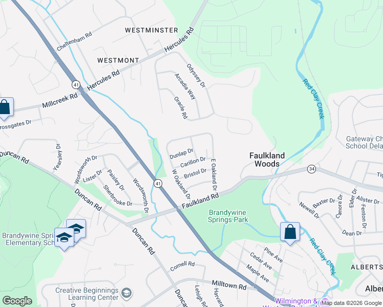 map of restaurants, bars, coffee shops, grocery stores, and more near 3212 Carillon Drive in Wilmington