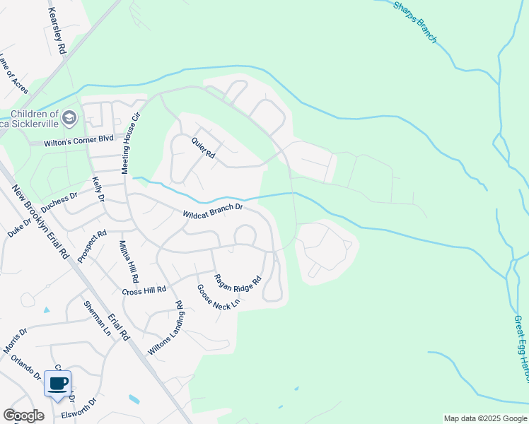 map of restaurants, bars, coffee shops, grocery stores, and more near 16 Wildcat Branch Drive in Sicklerville
