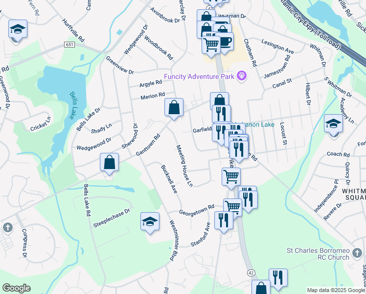 map of restaurants, bars, coffee shops, grocery stores, and more near 11 Meeting House Lane in Washington Township