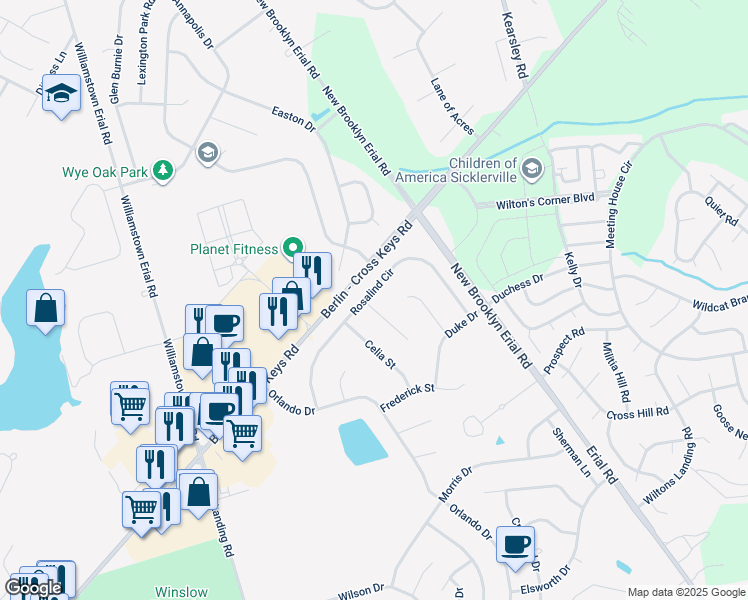 map of restaurants, bars, coffee shops, grocery stores, and more near 1 Touchstone Court in Sicklerville