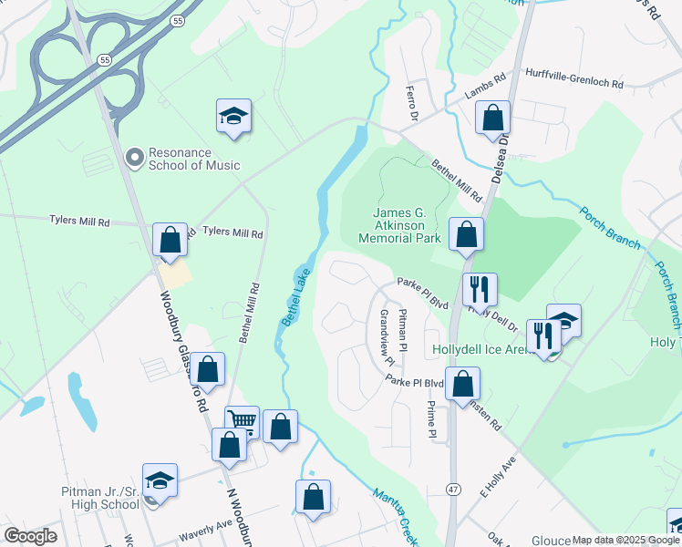 map of restaurants, bars, coffee shops, grocery stores, and more near 22D Pristine Place in Washington Township