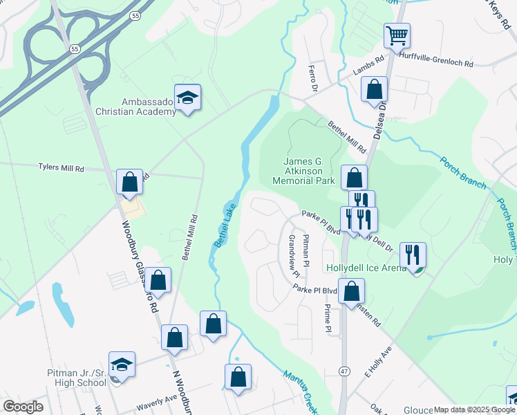 map of restaurants, bars, coffee shops, grocery stores, and more near 22D Pristine Place in Washington Township