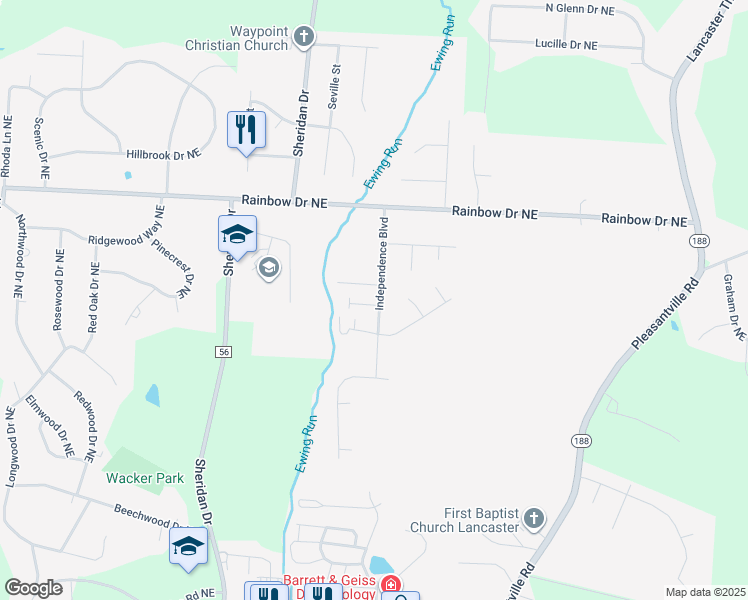 map of restaurants, bars, coffee shops, grocery stores, and more near 1912 Independence Boulevard in Lancaster